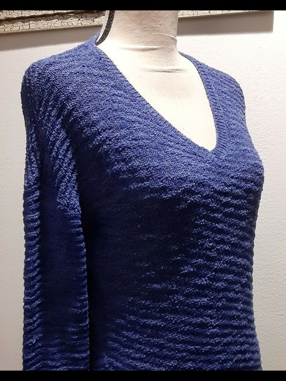 Calvin Klein Jeans Textured V-Neck Sweater - Navy Size Petite Small Women